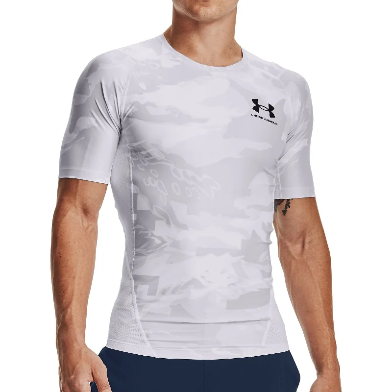 Men’s short-sleeve fjord tops-Under Armour Iso-Chill Printed Compression Short Sleeve Mens Running Top - White