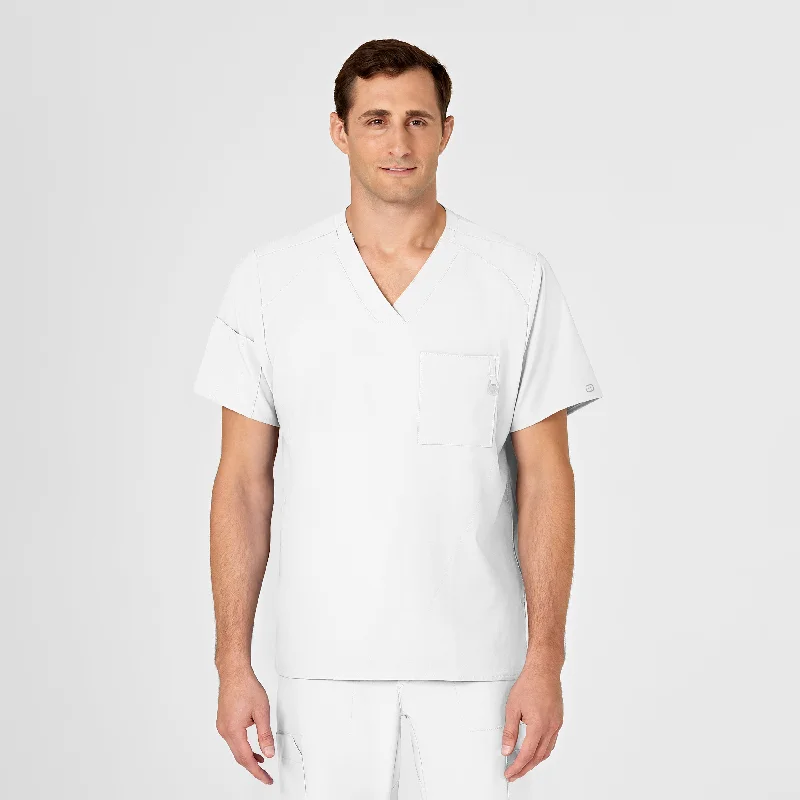 Men’s short-sleeve gash polos-W123 Men's V-Neck Scrub Top - White