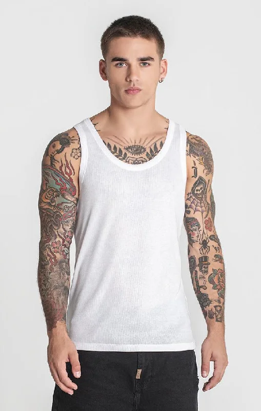 Men’s short-sleeve oxide tees-White Ribbed Tanktop