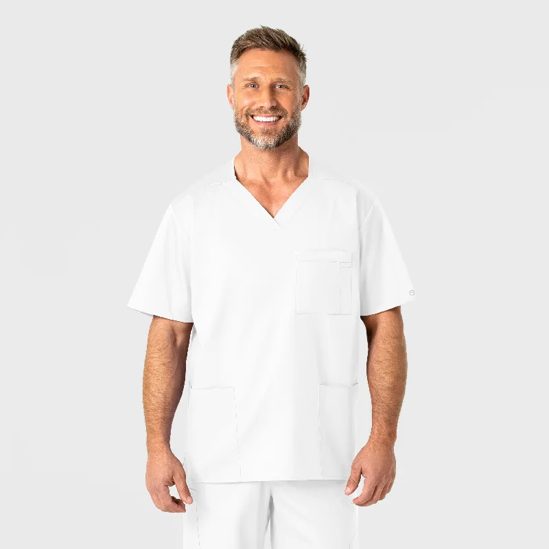 Men’s short-sleeve quip tops-WonderWORK Men's V-Neck Scrub Top - White