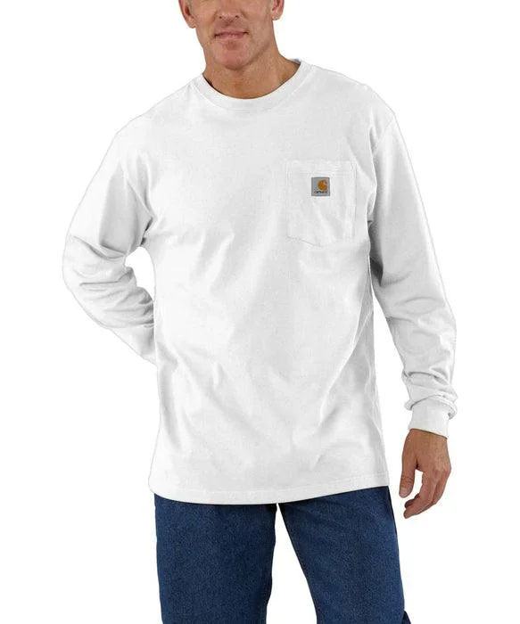 Men’s short-sleeve crag polos-K126 - Loose fit heavyweight long-sleeve pocket t-shirt - White