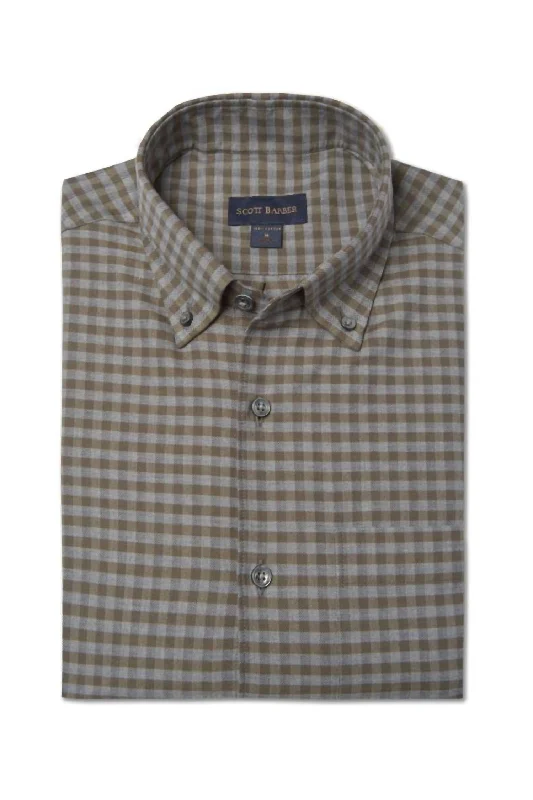 Men's rugged thicket shirts-30's Melange Herringbone Gingham In Olive