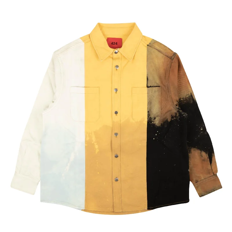 Men's trendy knot-sleeve shirts-424 On Fairfax Oversized Color Block Denim Shirt - Yellow/Brown