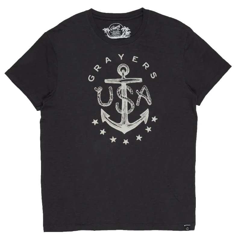 Men’s short-sleeve cliff tops-Anchor Print Tee - Forged Iron