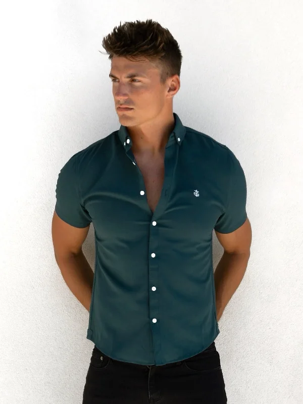 Men's classic manor shirts-Alaric Short Sleeve Shirt - Teal Green