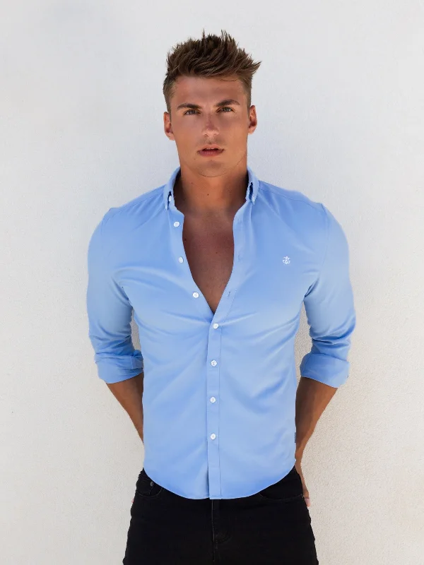 Men's relaxed melton shirts-Canberra Long Sleeve Shirt - Light Blue