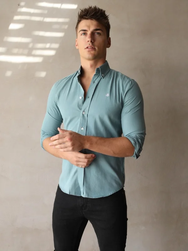 Men's elegant split-cuff shirts-Carson Slim Fit Shirt - Sea Green