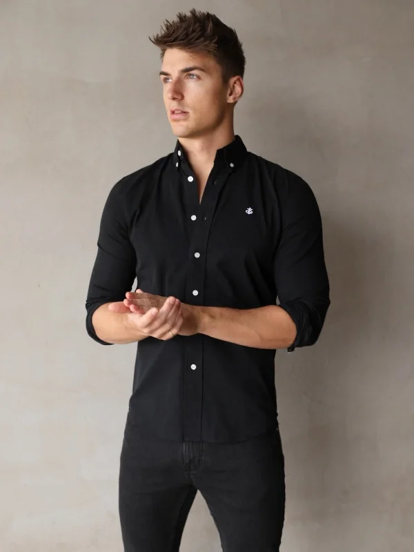 Men's formal micro-satin shirts-Landon Slim Fit Shirt - Black