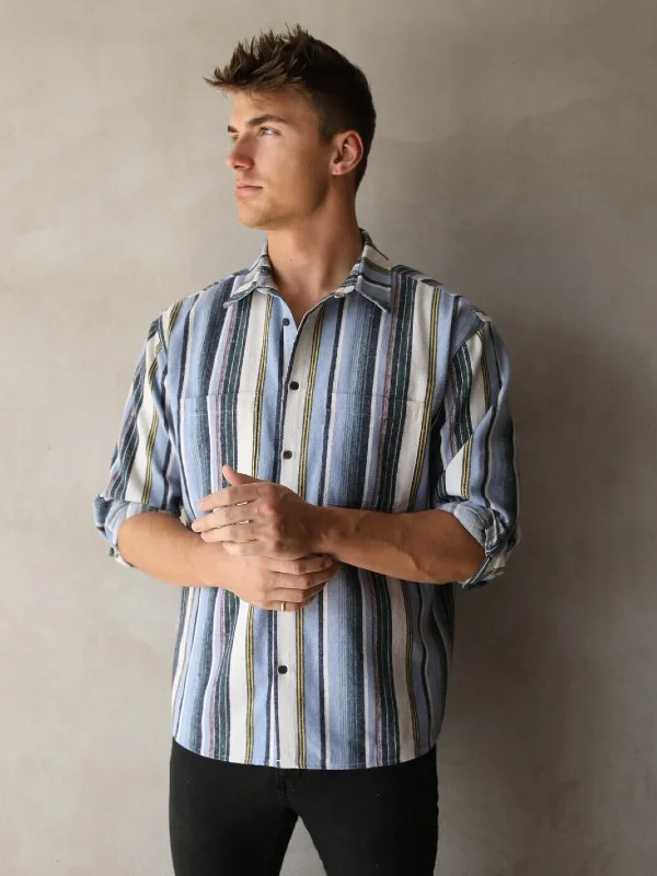 Men's rugged bramble shirts-Lucca Stripe Shirt - Blue