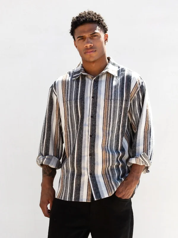 Men's sleek vapor shirts-Lucca Stripe Shirt - Grey