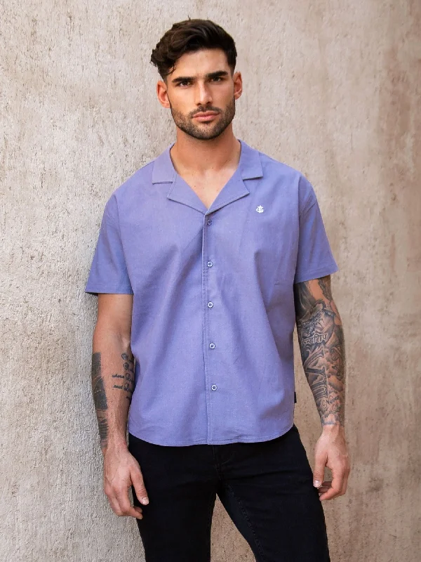 Men's casual mist-knit shirts-Nador Open Collared Shirt - Blue