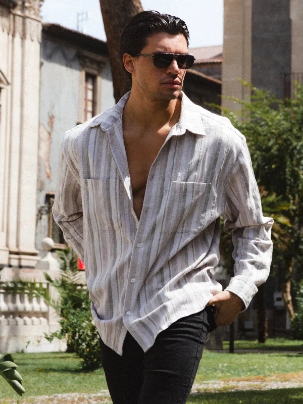 Men's sleek mist shirts-Rialto Stripe Shirt - Sand