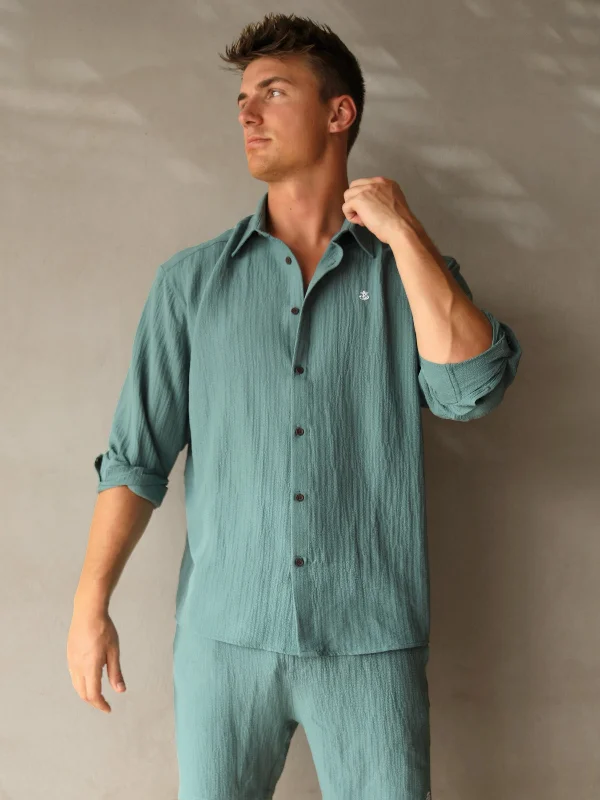 Men's rugged heath shirts-Salvatore Long Sleeve Shirt - Teal