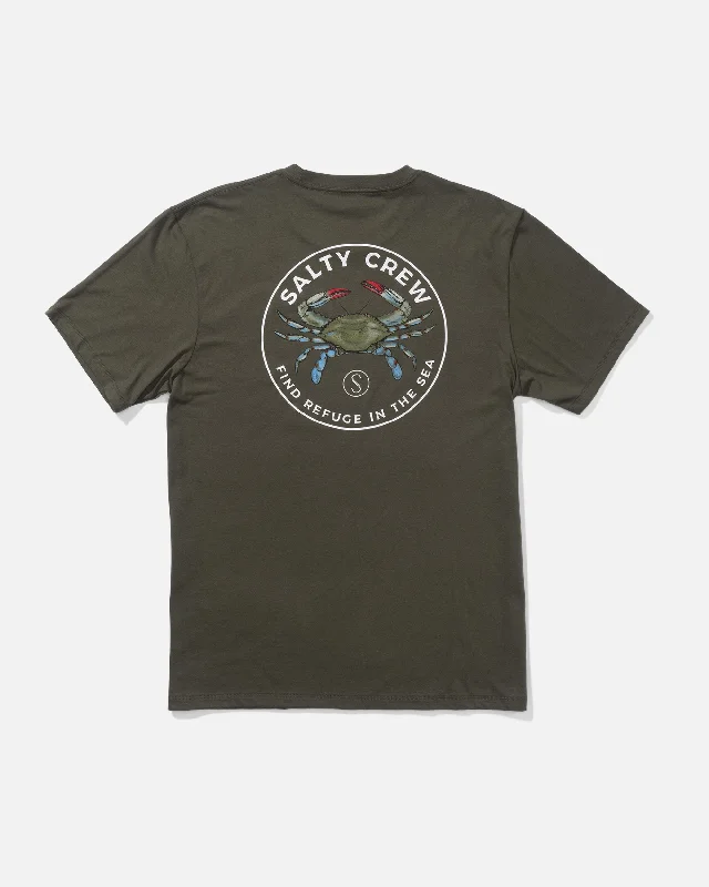 Men’s short-sleeve pebble tops-Blue Crabber Preium Tee - Dusty Olive