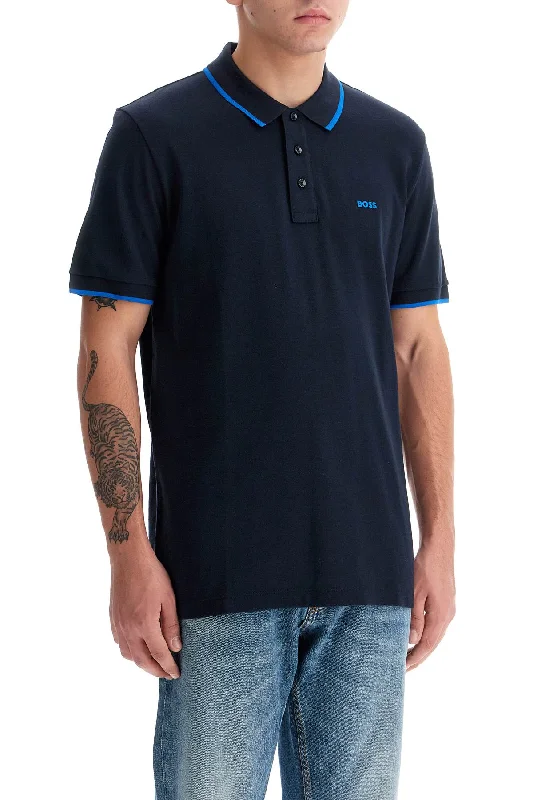 Men’s short-sleeve pike shirts-Boss "contrast Trim Parlay Polo Shirt