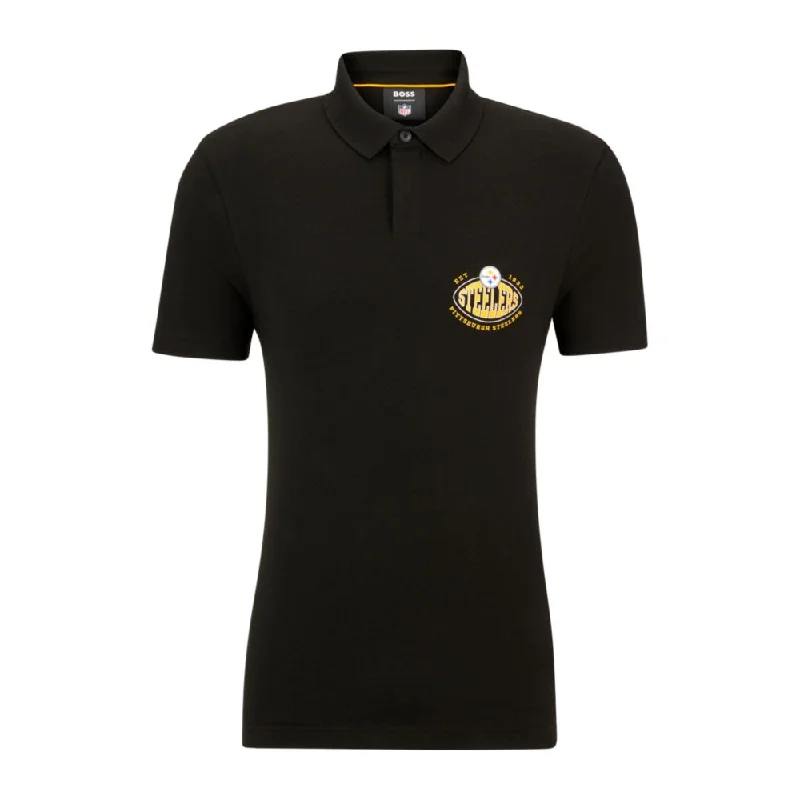 Men’s short-sleeve arbor tops-BOSS x NFL cotton-piqu polo shirt with collaborative branding