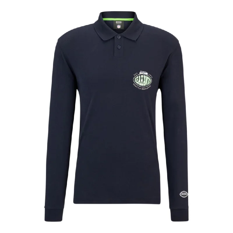 Men’s short-sleeve umbra tops-BOSS x NFL long-sleeved polo shirt with collaborative branding