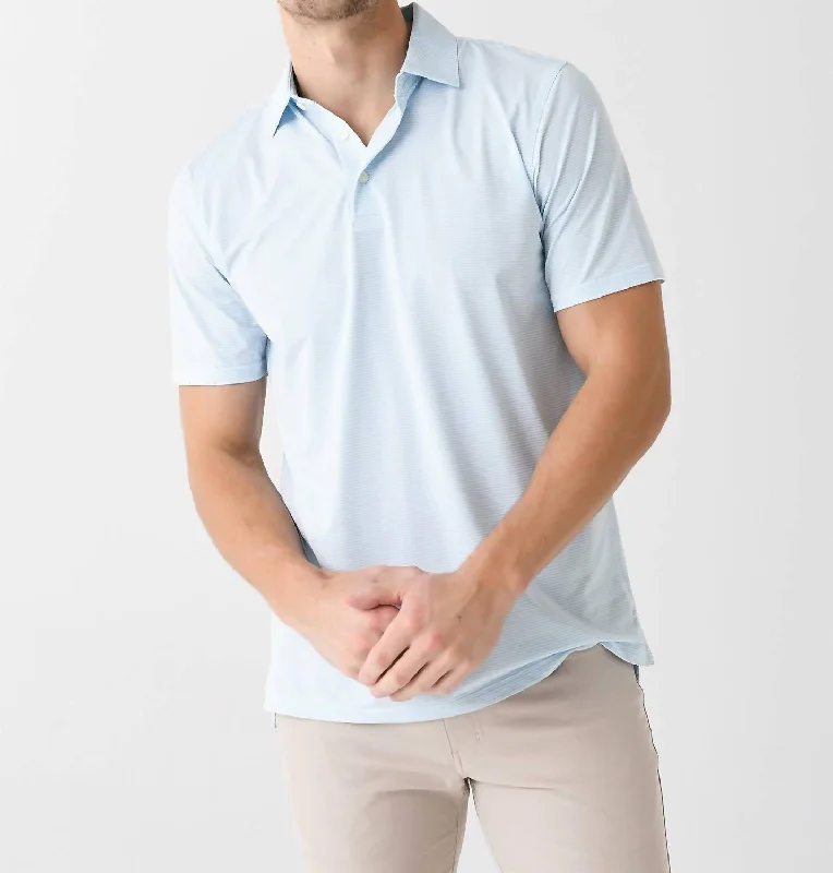 Men’s short-sleeve wisp tops-Brrr-Eeze Meadowbrook Stripe Polo Shirt In Clearwater Blue