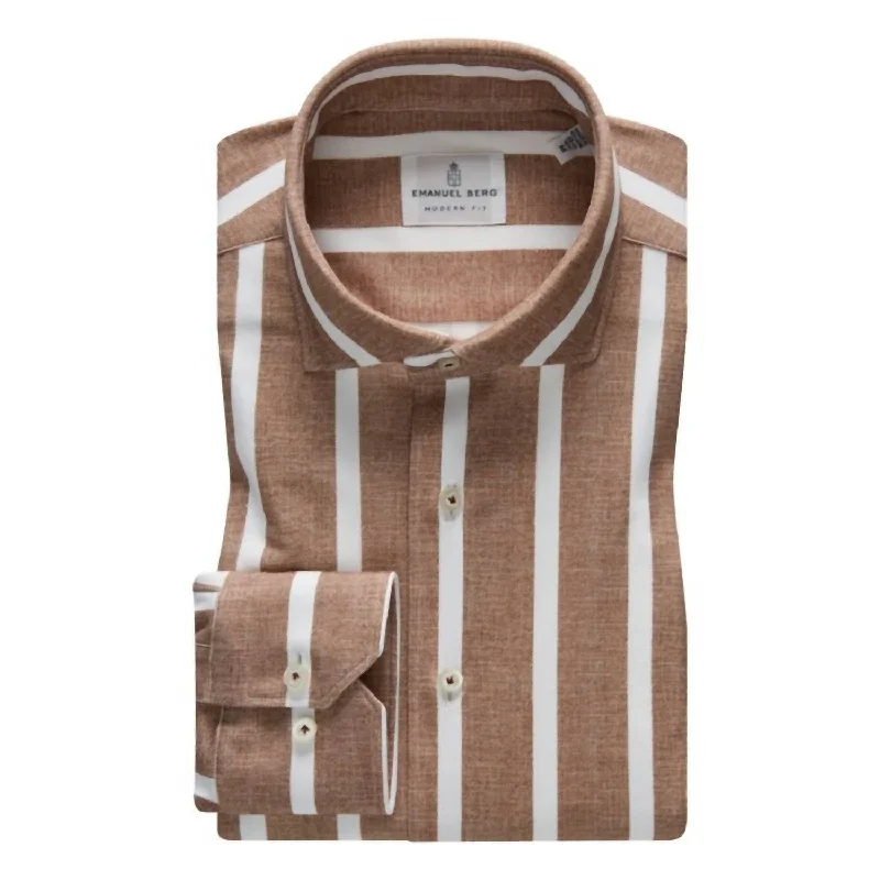 Men's sleek featherweight shirts-Byron In Brown Bold  Stripe