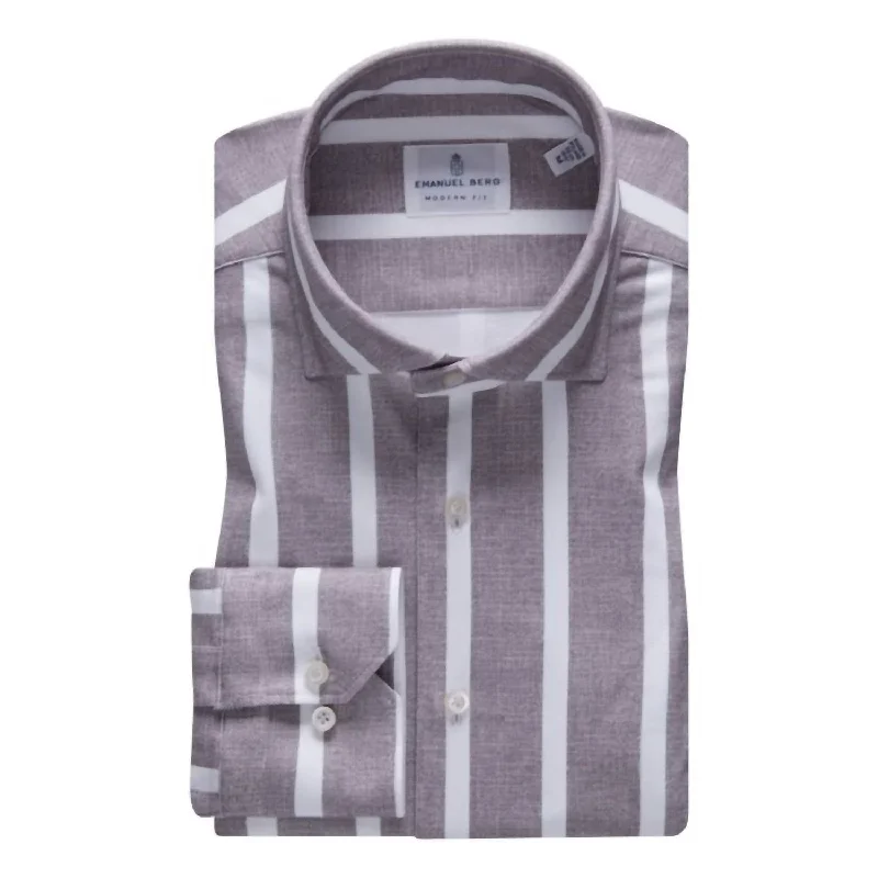 Men's soft interlock shirts-Byron In Grey Bold Stripe