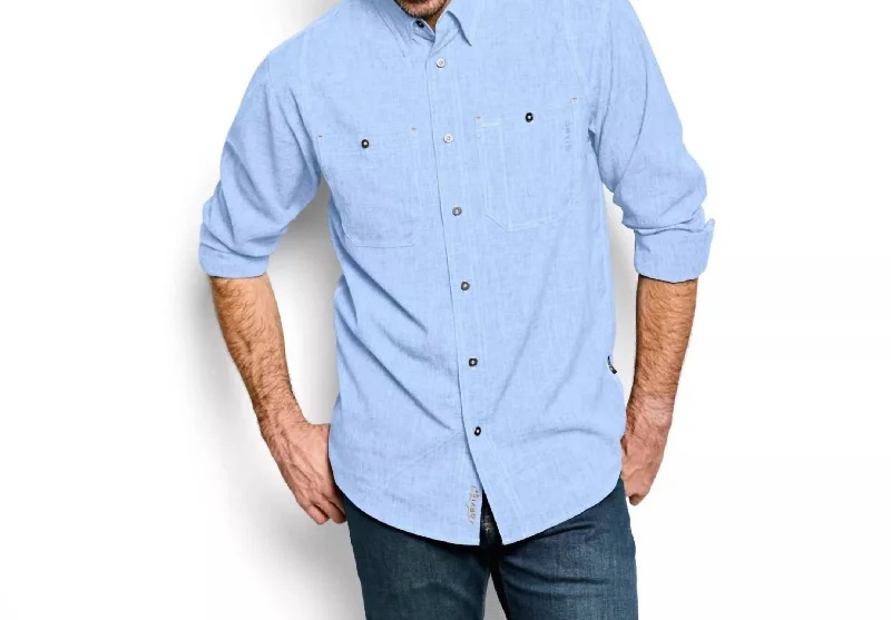 Men's rugged copse shirts-Chambray Long Sleeve Work Shirt In Medium Blue