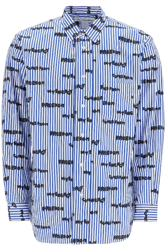 Men's classic shepherd shirts-Comme Des Garcons Shirt Men's Striped Printed Shirt