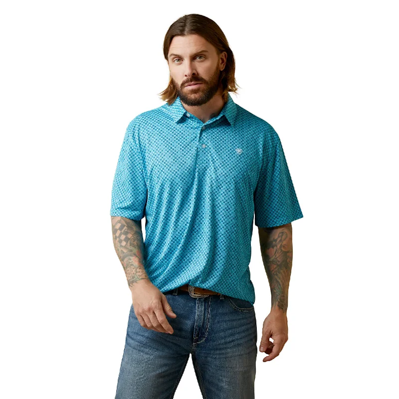 Men’s short-sleeve glade tops-Ariat Men's All Over Medallion Polo in Peacock Blue