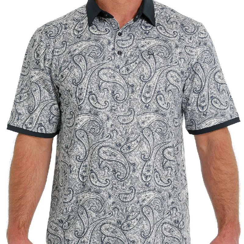 Men’s short-sleeve umbra tops-Cinch Men's Arenaflex Short Sleeve Paisley Polo in Blue