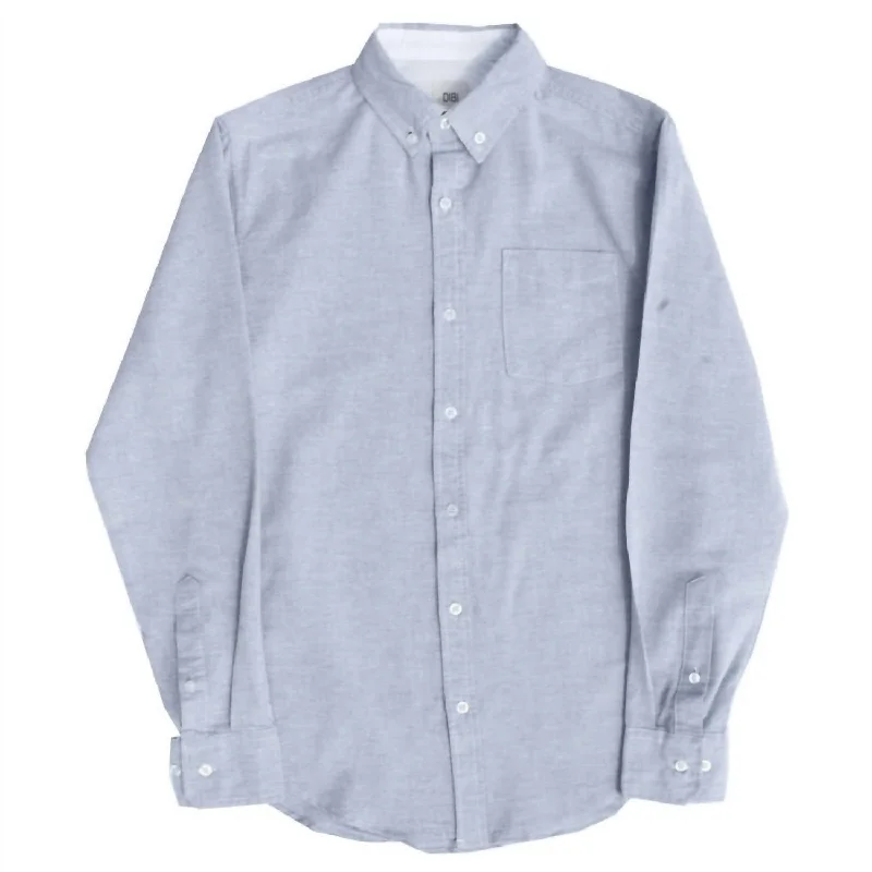 Men's trendy fold-front shirts-Cotton/linen Shirt In Light Blue-Gray