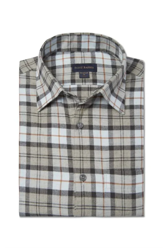 Men's relaxed ottoman-rib shirts-Cotton/merino Shadow Plaid In Grey Heather