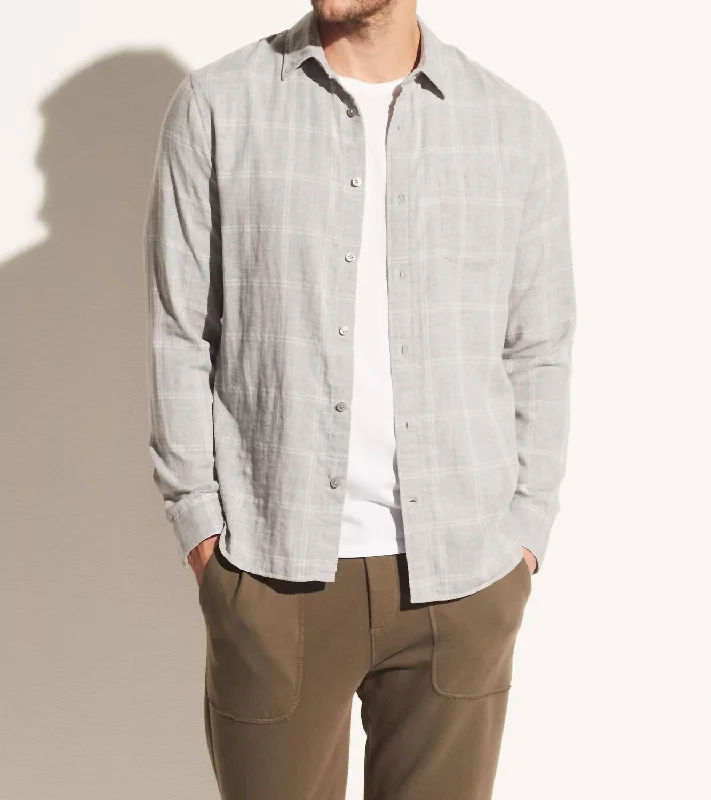 Men's sleek featherweight shirts-Double Face Windowpane Long Sleeve In Heather Grey