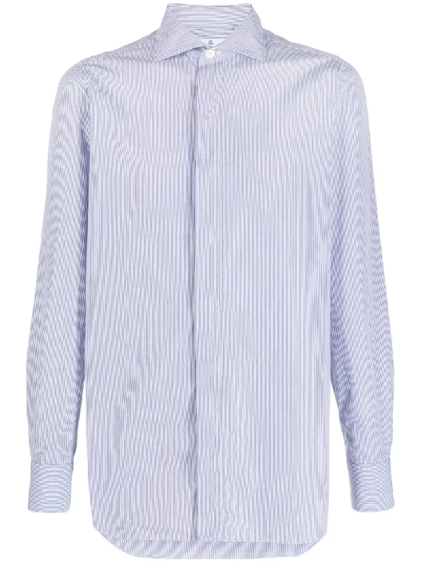 Men's luxury plissé shirts-Finamore 1925 Napoli Men's Shirts blue