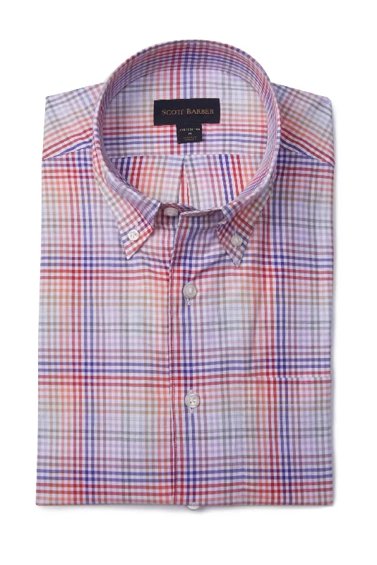 Men's stylish ruffle-front shirts-Fine Twill Ombre Tattersall Shirt In Cantaloupe