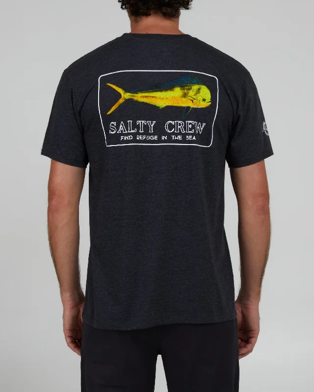 Men’s short-sleeve banded polos-Golden Mahi Premium Tee - Charcoal Heather