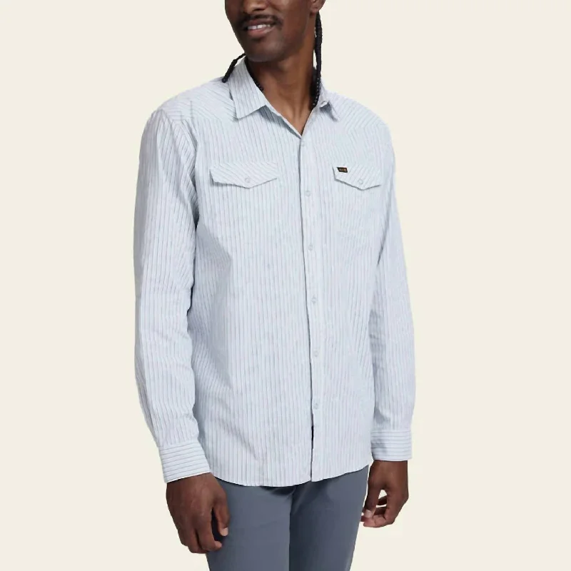 Men's relaxed monk shirts-H Bar B Tech Longsleeve Shirt In Gambler Stripe: White