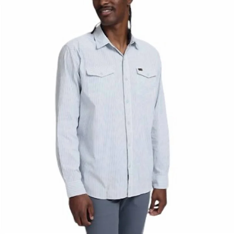 Men's rugged thick shirts-H Bar B Tech Longsleeve Top In Gambler Stripe Off White