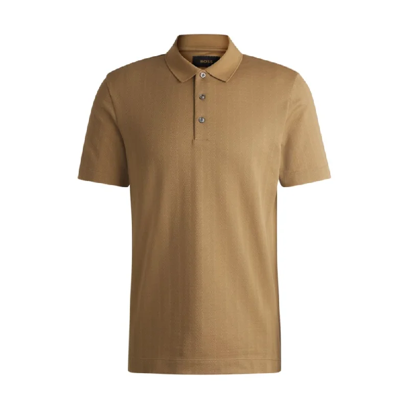 Men’s short-sleeve knox tees-Herringbone-jacquard polo shirt in cotton and wool