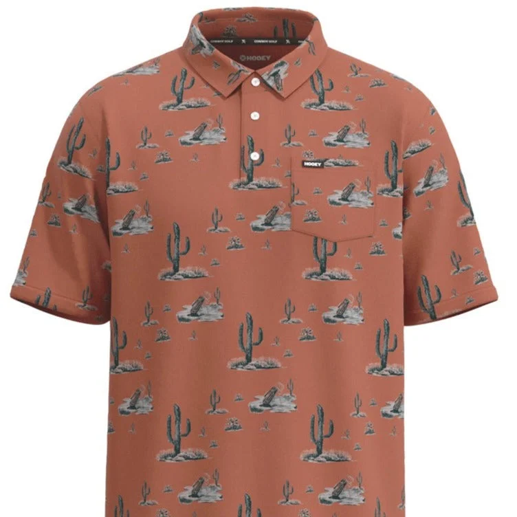 Men’s short-sleeve lagoon tops-Hooey Men's "Hot Shot" Short Sleeve Cactus Print Polo in Rust