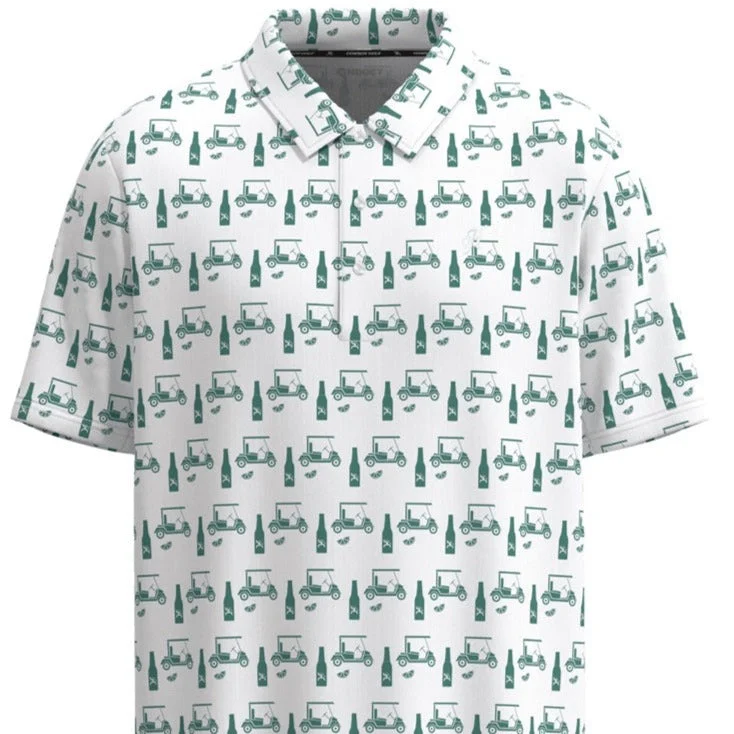 Men’s short-sleeve flintstone polos-Hooey Men's "The Weekender" Short Sleeve Golf Cart & Drink Print Polo in White