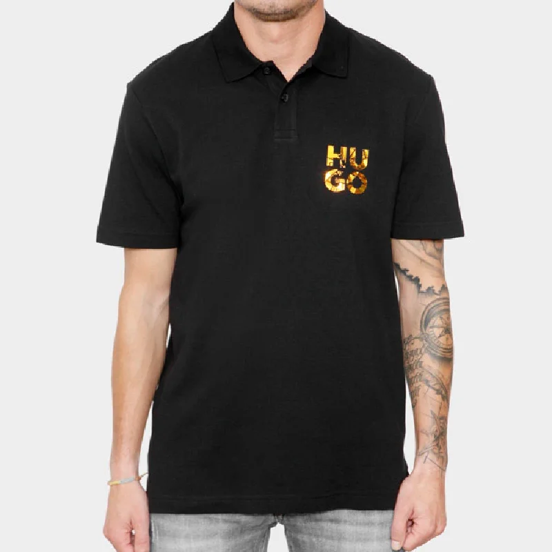 Men’s short-sleeve nook shirts-Hugo Men's Diridupol Short Sleeve Polo Shirt, Black