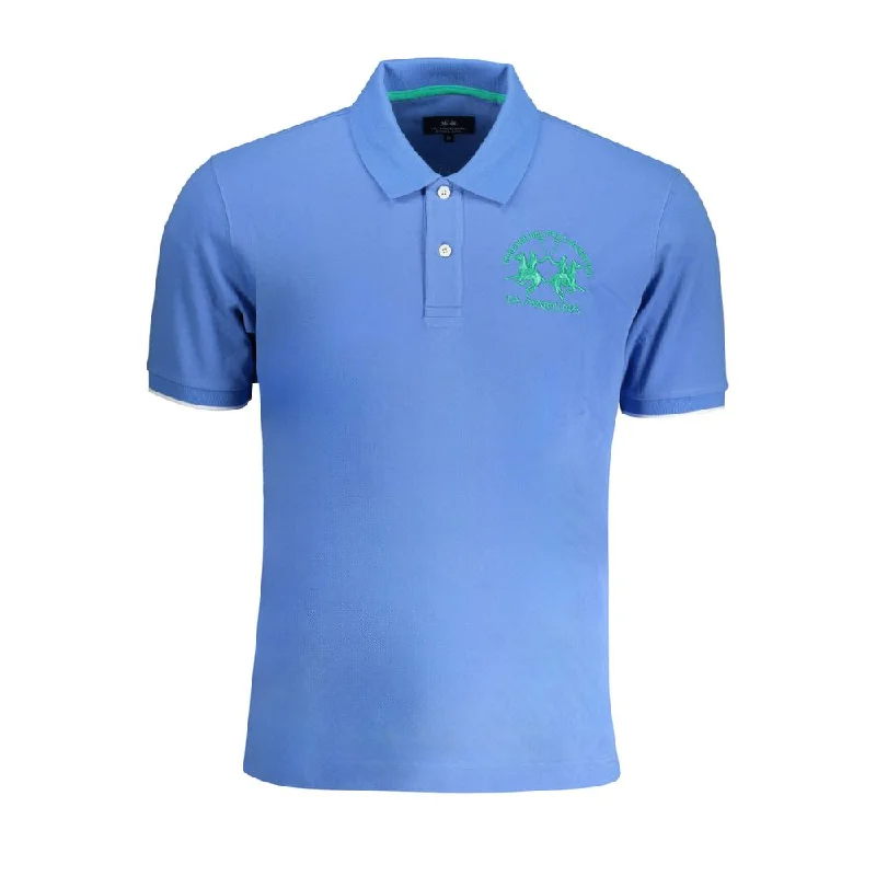 Men’s short-sleeve sward tops-La Martina blue Cotton Polo Men's Shirt