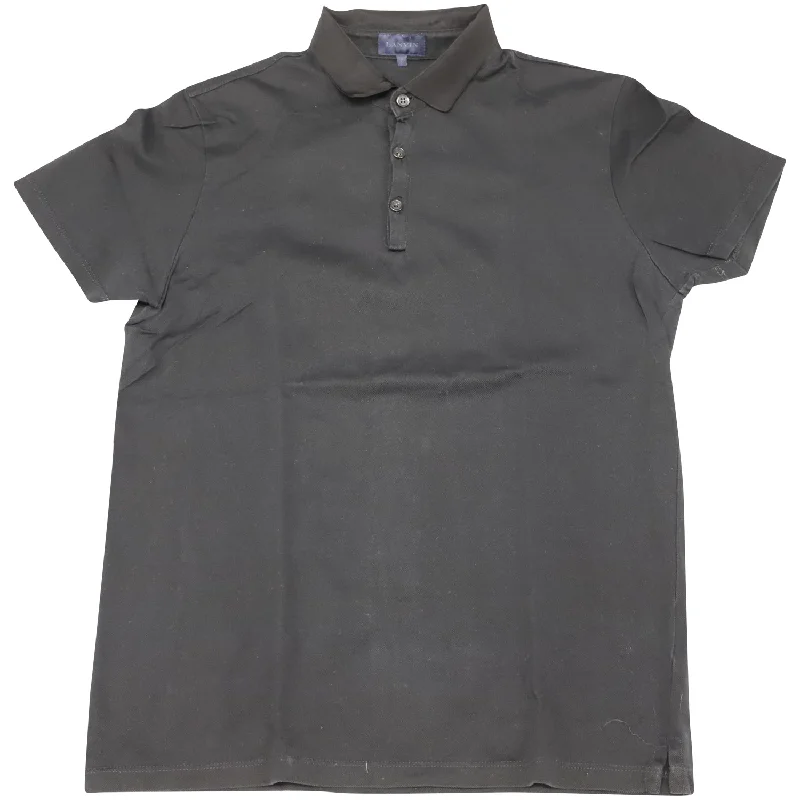 Men’s short-sleeve fane tees-Lanvin Grosgrain Collar Polo Shirt in Charcoal Gray Cotton