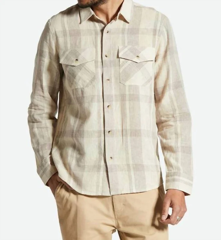 Men's classic covert shirts-Memphis Linen Blend Shirt In Whitecap/cindergrey