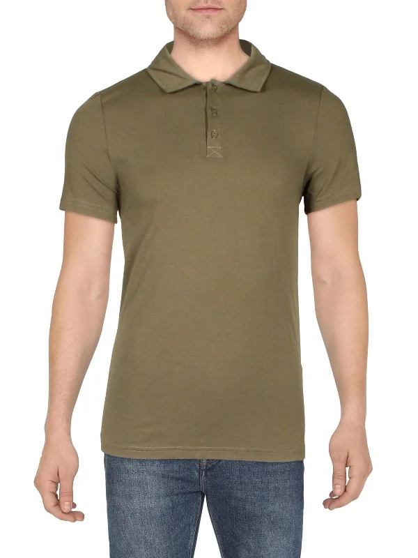 Men’s short-sleeve banded polos-Mens Slub Collared Polo