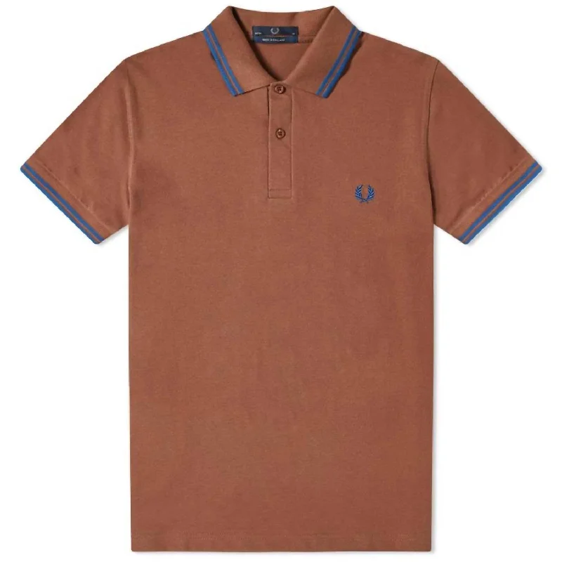 Men’s short-sleeve zenith polos-Men's Twin Tipped Polo Shirt In Root Beer/blue