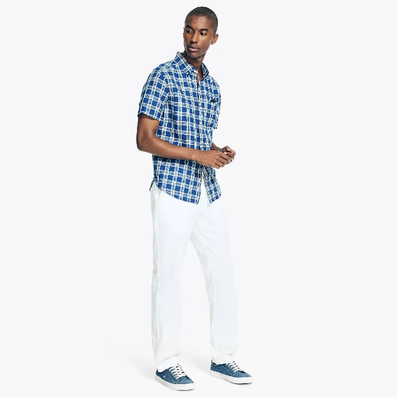 Nautica Mens Plaid Linen Short-Sleeve Shirt