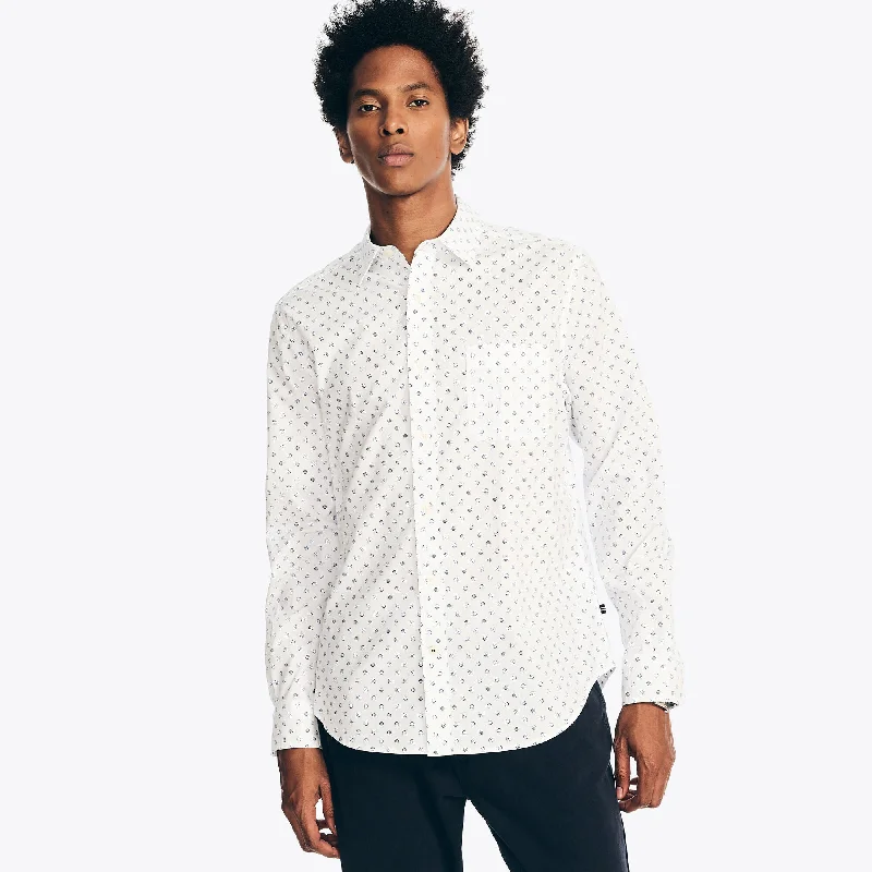 Men's bold orbit-print shirts-Nautica Mens Printed Poplin Shirt