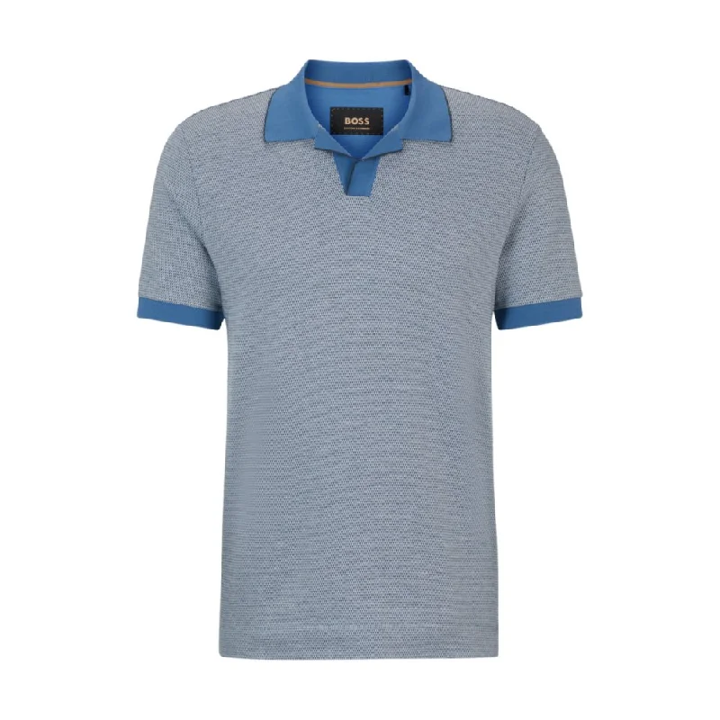 Men’s short-sleeve ridge polos-Open-collar polo shirt in cotton and cashmere