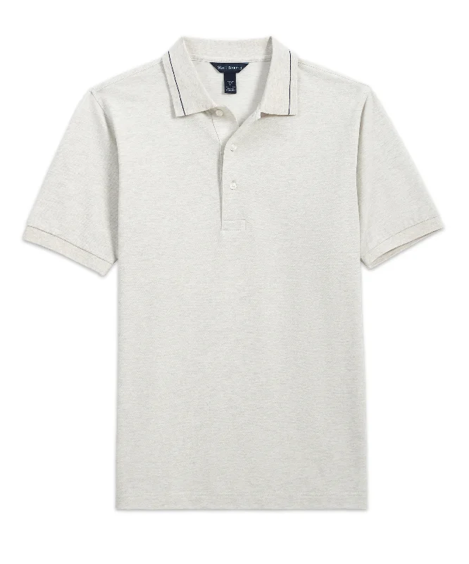 Men's stylish flutter shirts-Pima Silk Pique Polo, White Heather