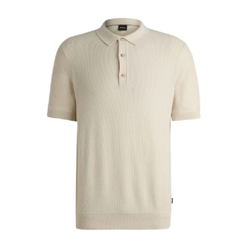 Men’s short-sleeve crag polos-Regular-fit knit polo with mixed structures